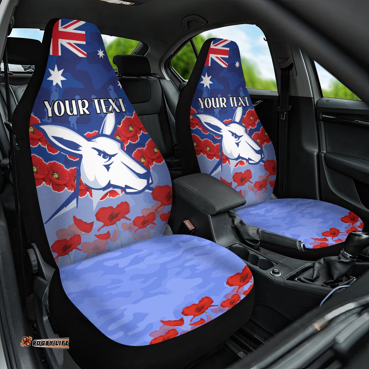 Custom Kangaroos Football Car Seat Cover ANZAC Lest We Forget