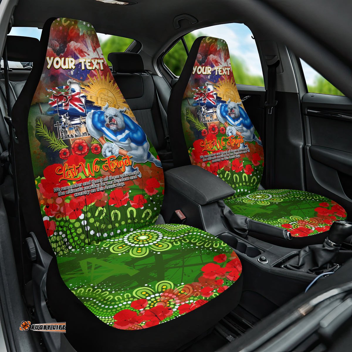 Personalised Australia Rugby Raiders ANZAC Car Seat Cover Canberra Scratch Style
