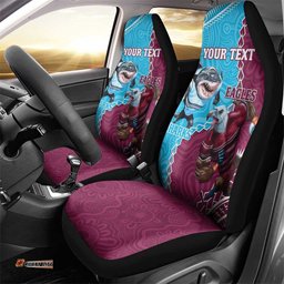 Personalised Eagles And Sharks Rugby Car Seat Cover Aboriginal Mix Polynesian Pattern