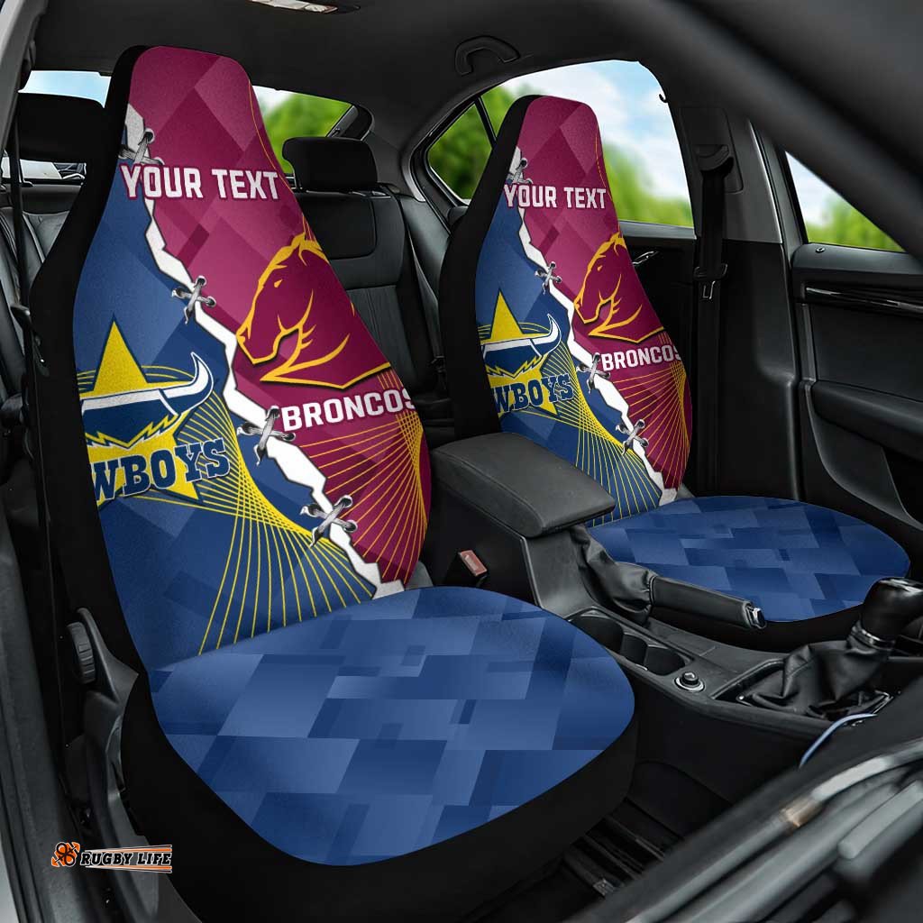 Custom Cowboys And Broncos Rugby Car Seat Cover Dynamic Style