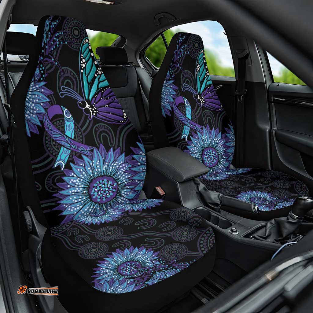 Australia Indigenous Car Seat Cover Teal & Purple Sunflower Aboriginal Arts