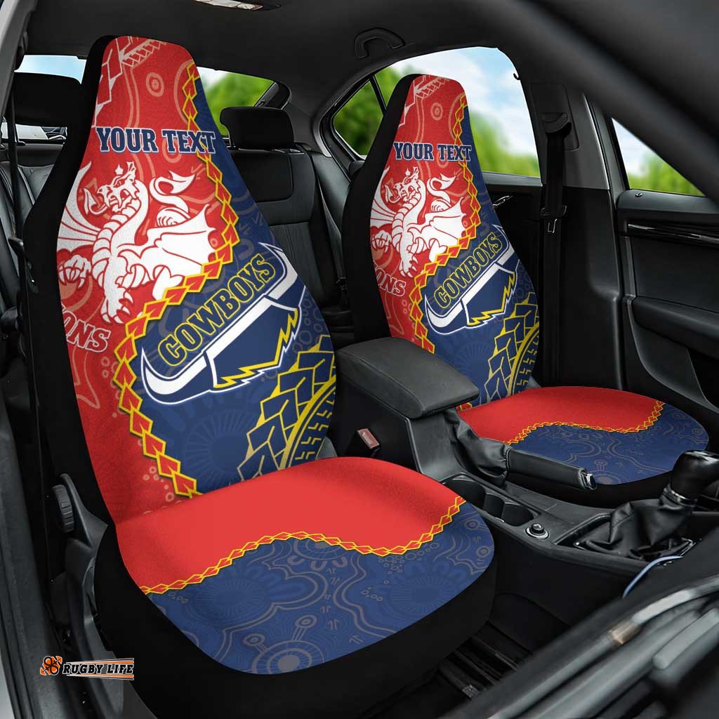 Custom Dragons And Cowboys Rugby Car Seat Cover Aboriginal Mix Polynesian Pattern