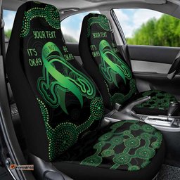 Green Kangaroo Ribbon Aboriginal Personalised Car Seat Cover Depression Awareness