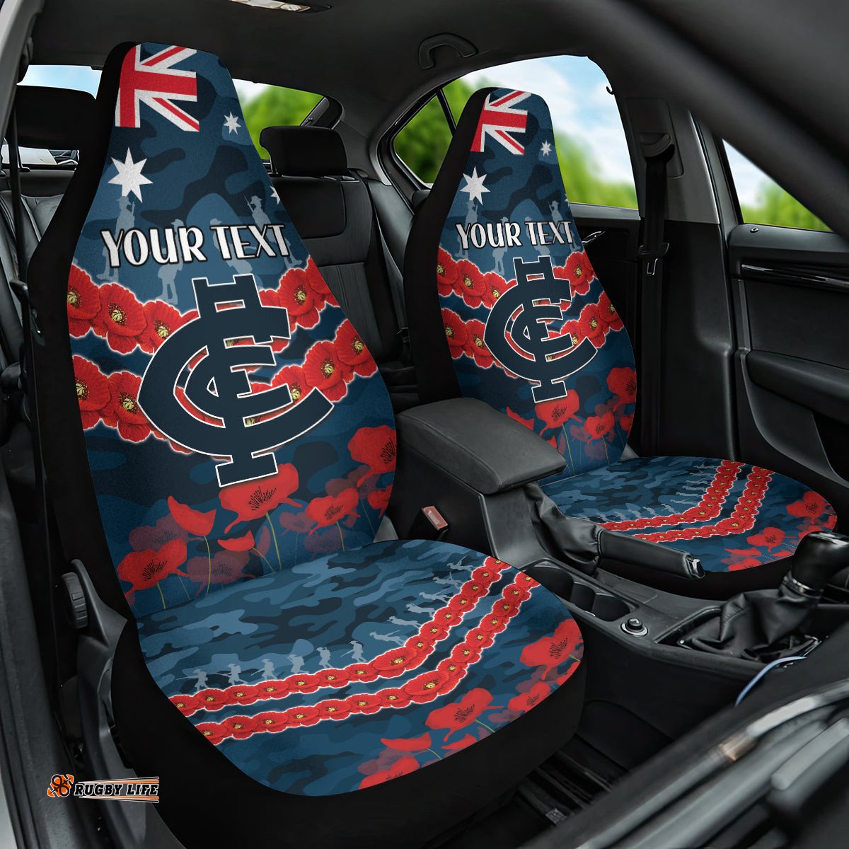Custom Blues Football Car Seat Cover ANZAC Lest We Forget
