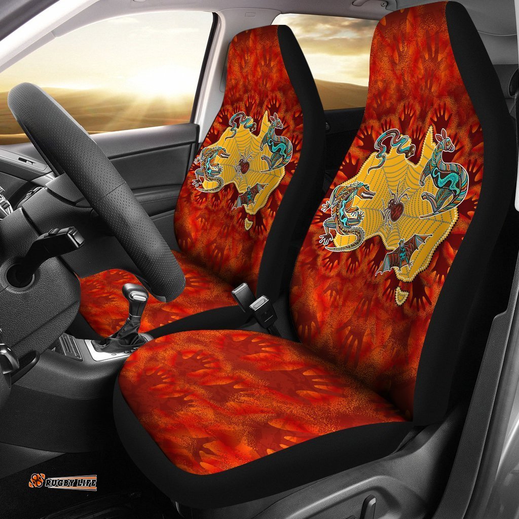 Aboriginal Car Seat Covers Australia Map Hand Patterns Spider Web
