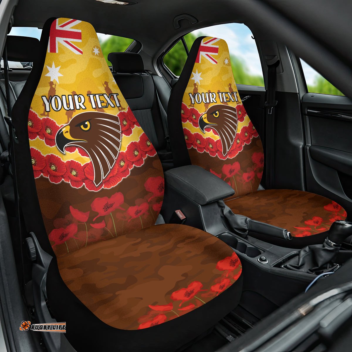 Custom Hawks Football Car Seat Cover ANZAC Lest We Forget
