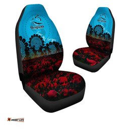 Cronulla-Sutherland Sharks Car Seat Covers Aboriginal Rugby Anzac Day Poppy With Soldiers- NRL