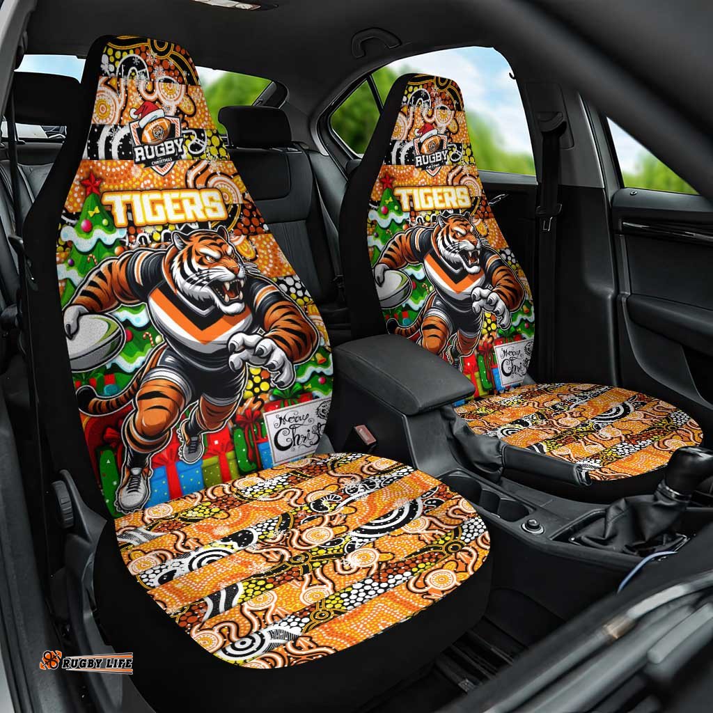 Tigers Rugby Merry Christmas Car Seat Cover Indigenous Australian Art