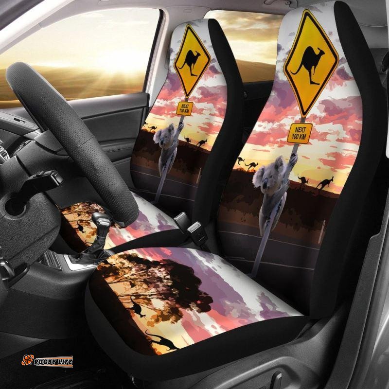 Koala Car Seat Covers, Kangaroo Sign Sunset Landscape Art