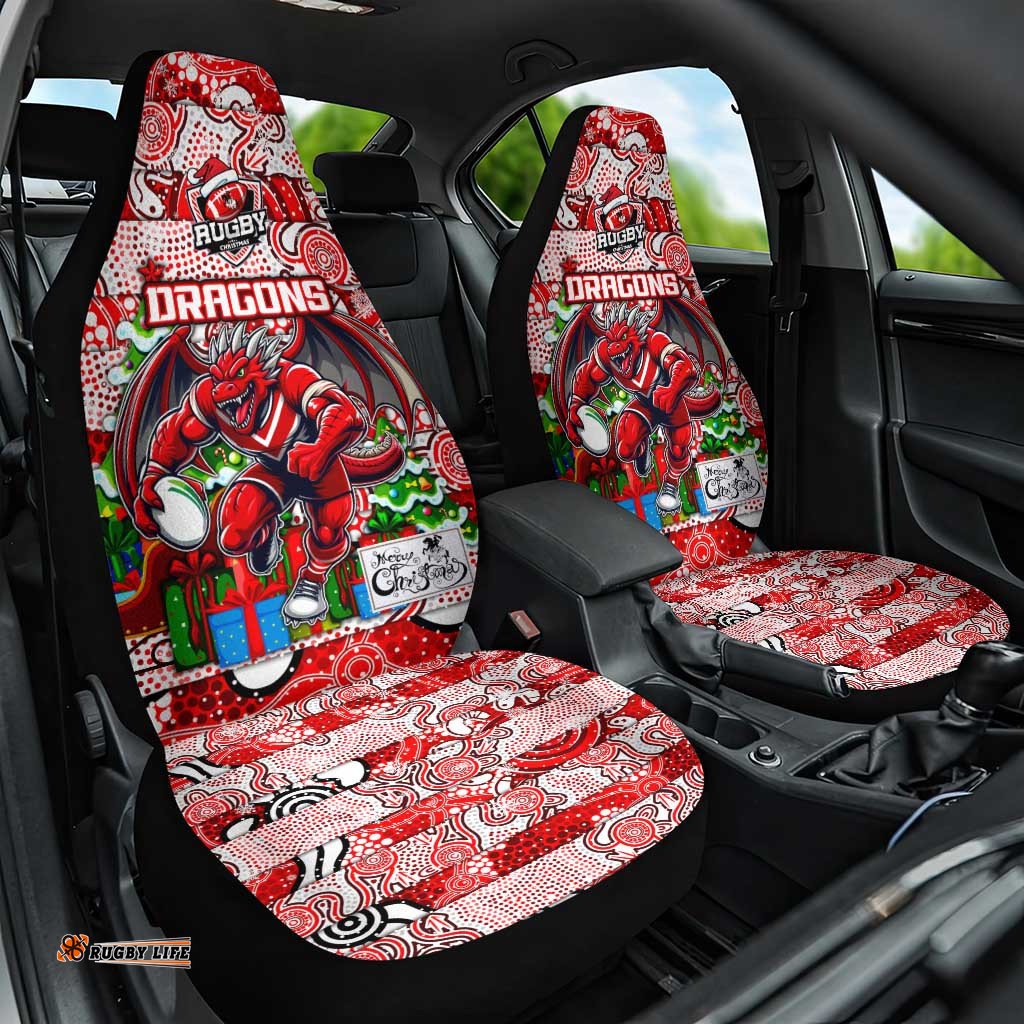 Dragons Rugby Merry Christmas Car Seat Cover Indigenous Australian Art