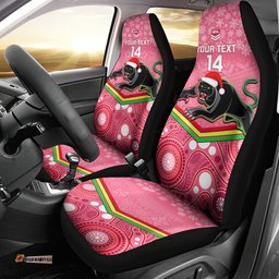 Custom Panthers Rugby Christmas Car Seat Cover Merry Xmas Mix Aboriginal Art Pink Version
