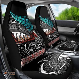 Personalised New Zealand Waka Car Seat Cover Aotearoa Maori Silver Fern Pattern