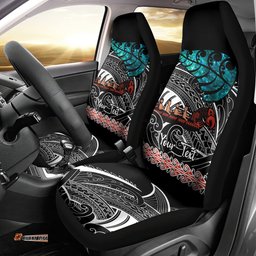 Personalised New Zealand Waka Car Seat Cover Aotearoa Maori Silver Fern Pattern