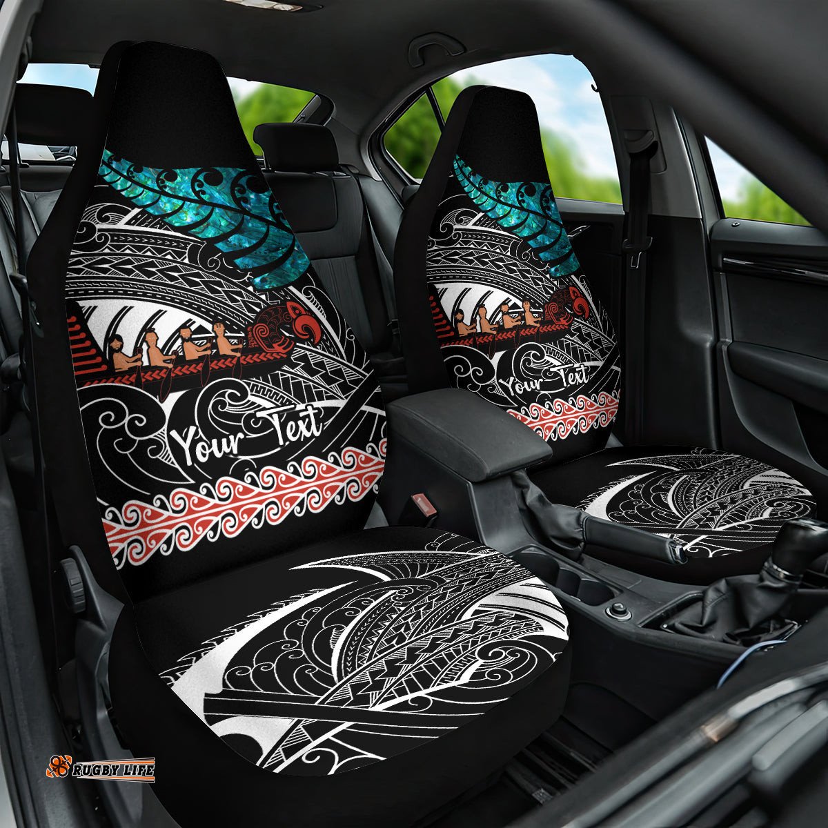 Personalised New Zealand Waka Car Seat Cover Aotearoa Maori Silver Fern Pattern