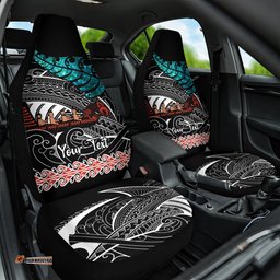 Personalised New Zealand Waka Car Seat Cover Aotearoa Maori Silver Fern Pattern