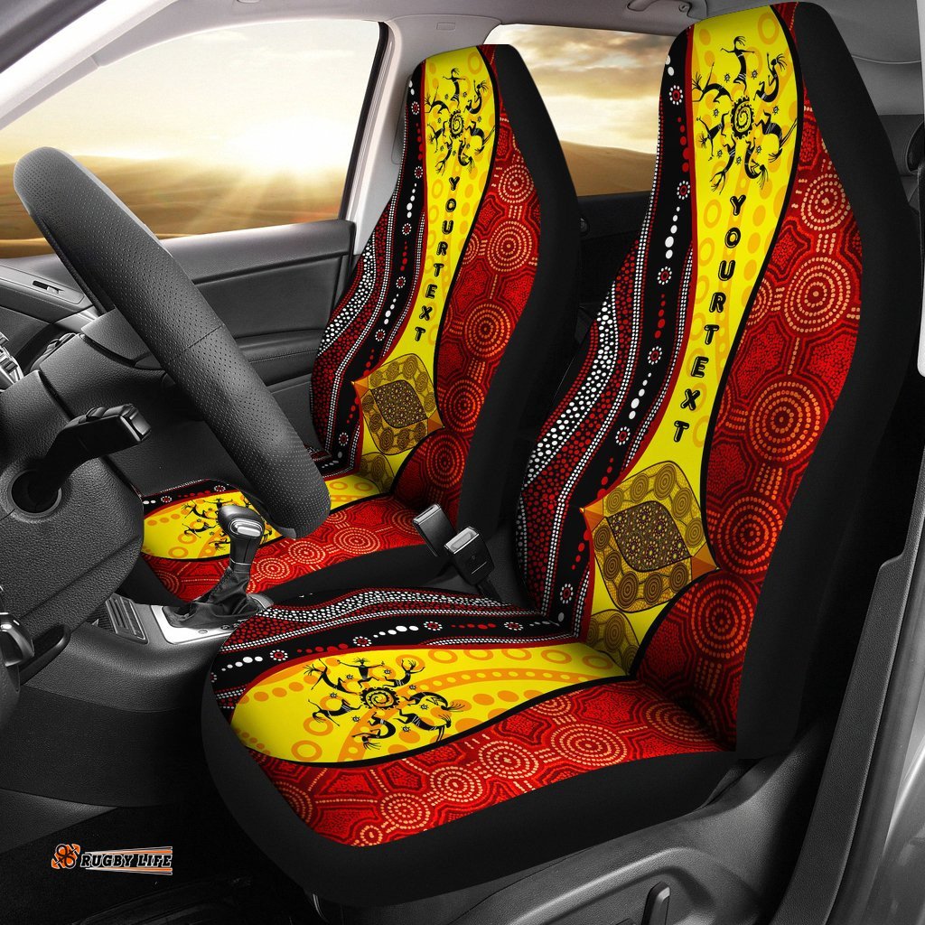 Aboriginal Car Seat Covers Dreamtime Koori Dance and Dot Acrylic Paint