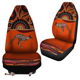 Aboriginal Car Seat Cover Kangaroo With Dot Painting
