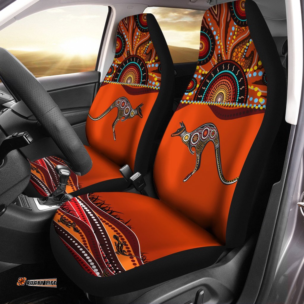 Aboriginal Car Seat Cover Kangaroo With Dot Painting