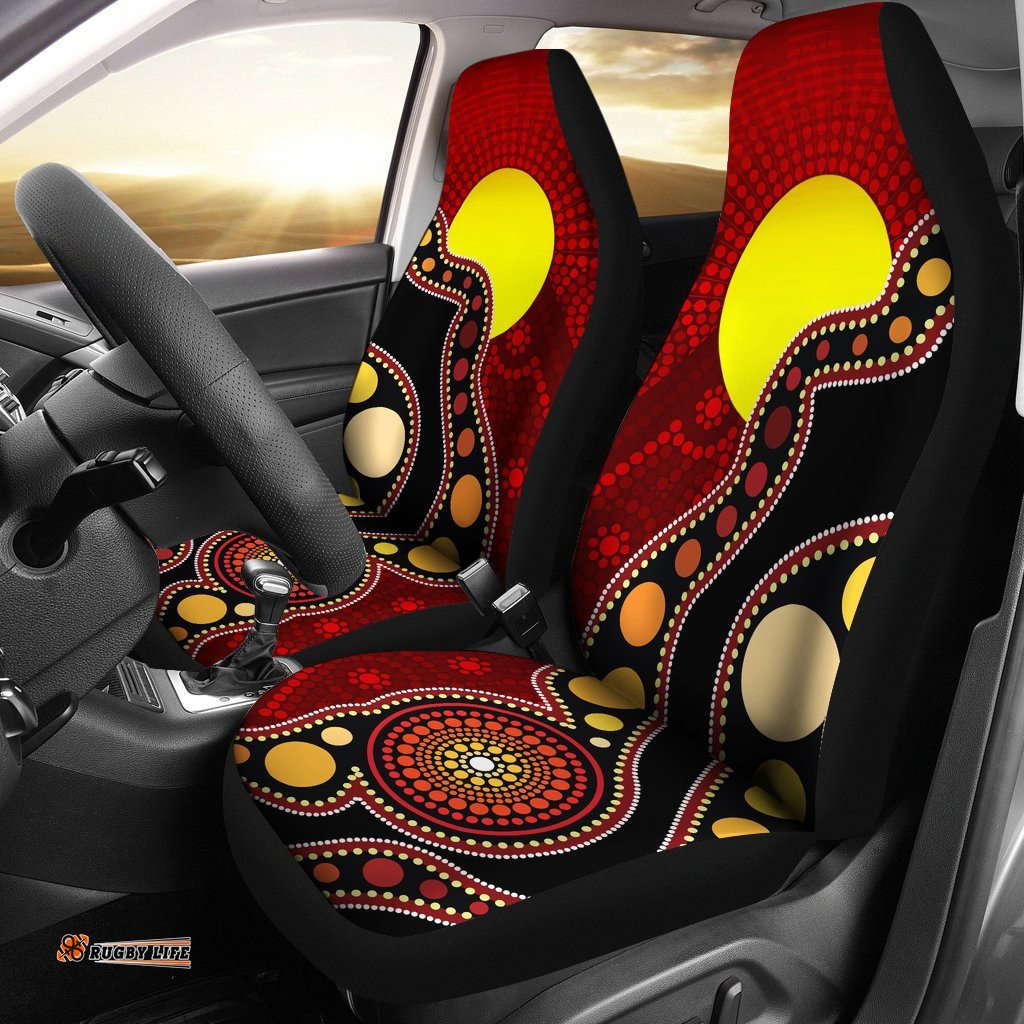 Aboriginal Car Seat Covers, Australia Aboriginal Lives Matter Flag Circle Dot Painting Art Seat Covers