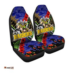 Raiders Rugby Anzac Aboriginal Car Seat Cover - Canberra Raiders with Anzac Day Poppy Flower Car Seat Cover