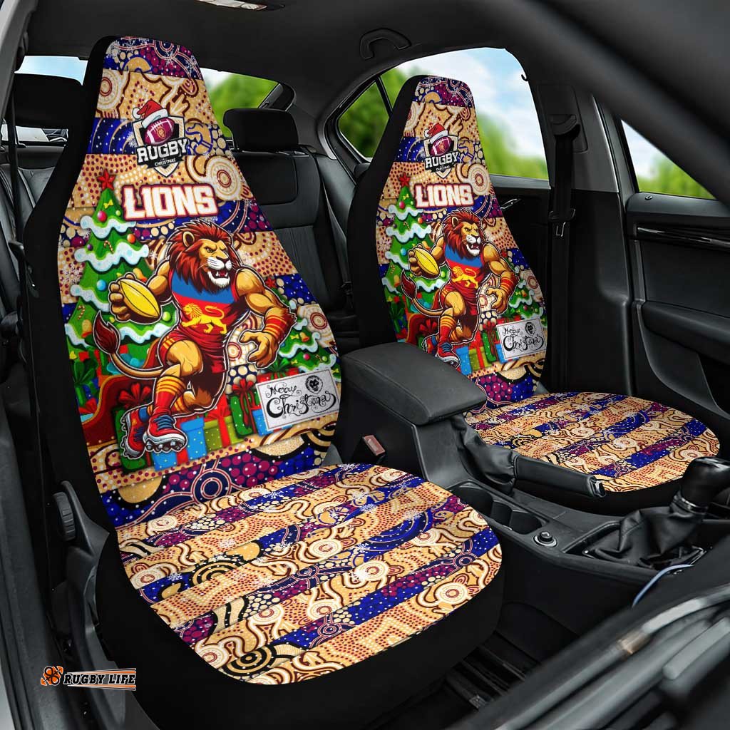 Lions Football Merry Christmas Car Seat Cover Indigenous Australian Art