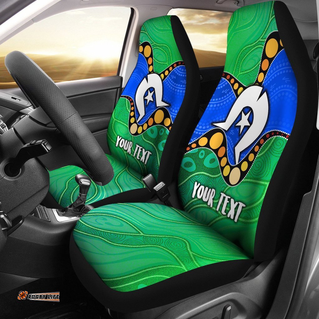 Custom Torres Strait Islands Car Seat Covers Flag with Aboriginal Patterns