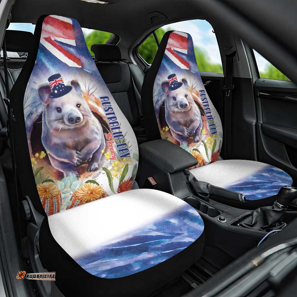 Wombat Australia Day Car Seat Cover Happy 26 January Banksia Watercolor