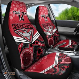 Custom Essendon Football Christmas Car Seat Cover Merry Xmas Mix Aboriginal Art 04