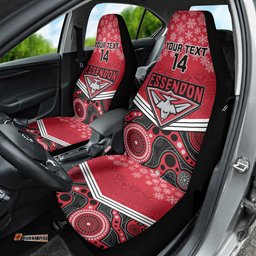 Custom Essendon Football Christmas Car Seat Cover Merry Xmas Mix Aboriginal Art 04