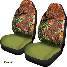 Aboriginal Car Seat Covers Kangaroo With Indigenous Tree