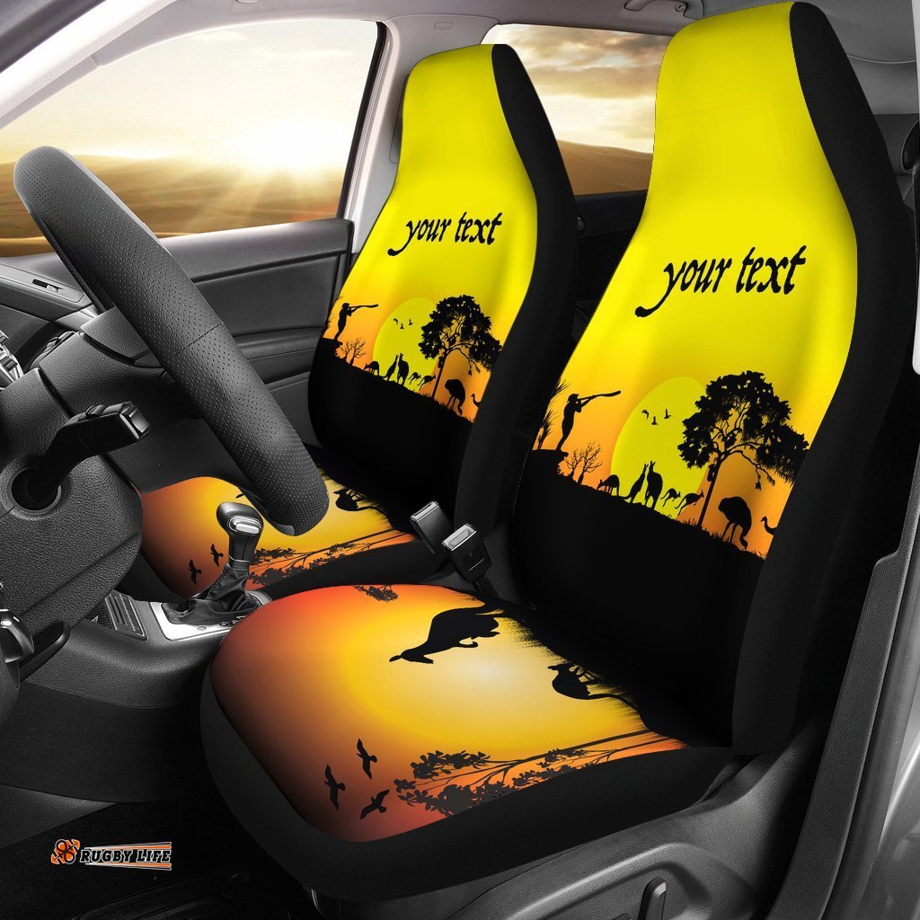 Custom text Car Seat Covers - Sunset Australia View