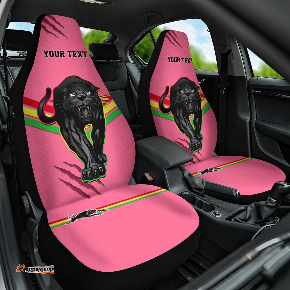 Personalised NRL Panthers Car Seat Cover Premiers Three Peat Proud Of Our Boys Pink