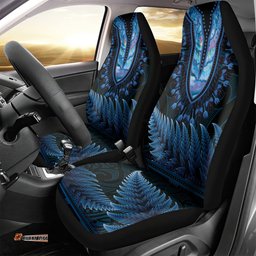 Blue African Dashiki With Aotearoa Maori Car Seat Cover Paua Shell Mix Silver Fern