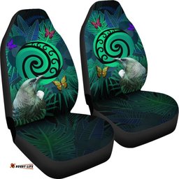 New Zealand Car Seat Covers Koru Fern Mix Tui Bird Tropical Floral Turquoise