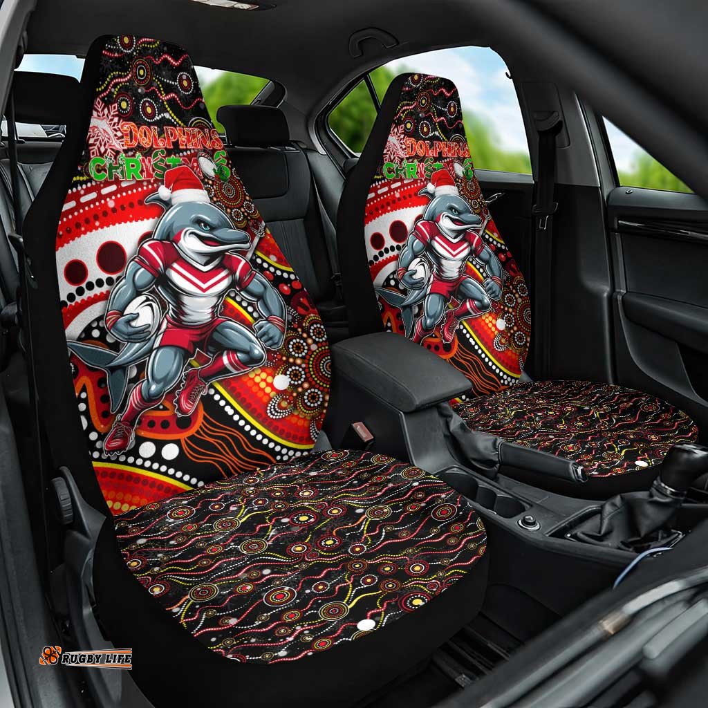 Merry Christmas Dolphins Car Seat Cover Aboriginal Santa Rugby Mascot Redcliffe