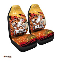 Tigers Rugby ANZAC Aboriginal Car Seat Cover Tigers Rugby with Remembrance Day Poppy Flower Car Seat Cover