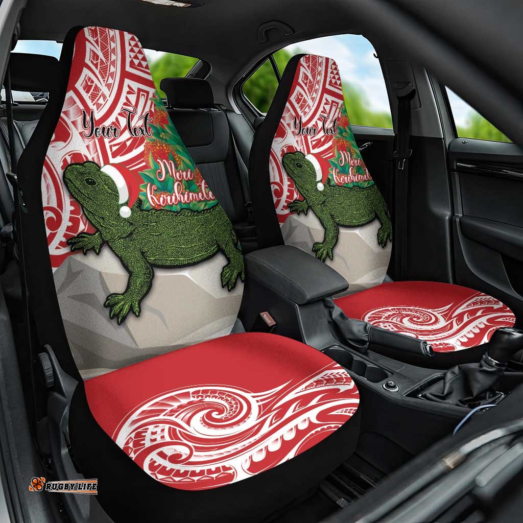 Personalised New Zealand Tuatara Christmas Car Seat Cover Meri Kirihimete Aotearoa Maori Mix Pohutukawa