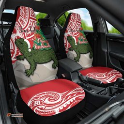 Personalised New Zealand Tuatara Christmas Car Seat Cover Meri Kirihimete Aotearoa Maori Mix Pohutukawa