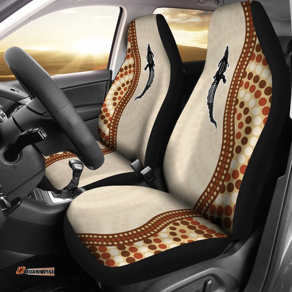Aboriginal Car Seat Cover, Dot Painting Crocodile