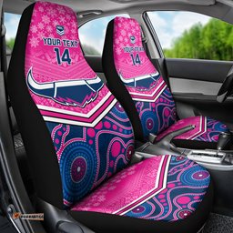 Custom Cowboys Rugby Christmas Car Seat Cover Merry Xmas Mix Aboriginal Art Pink Version