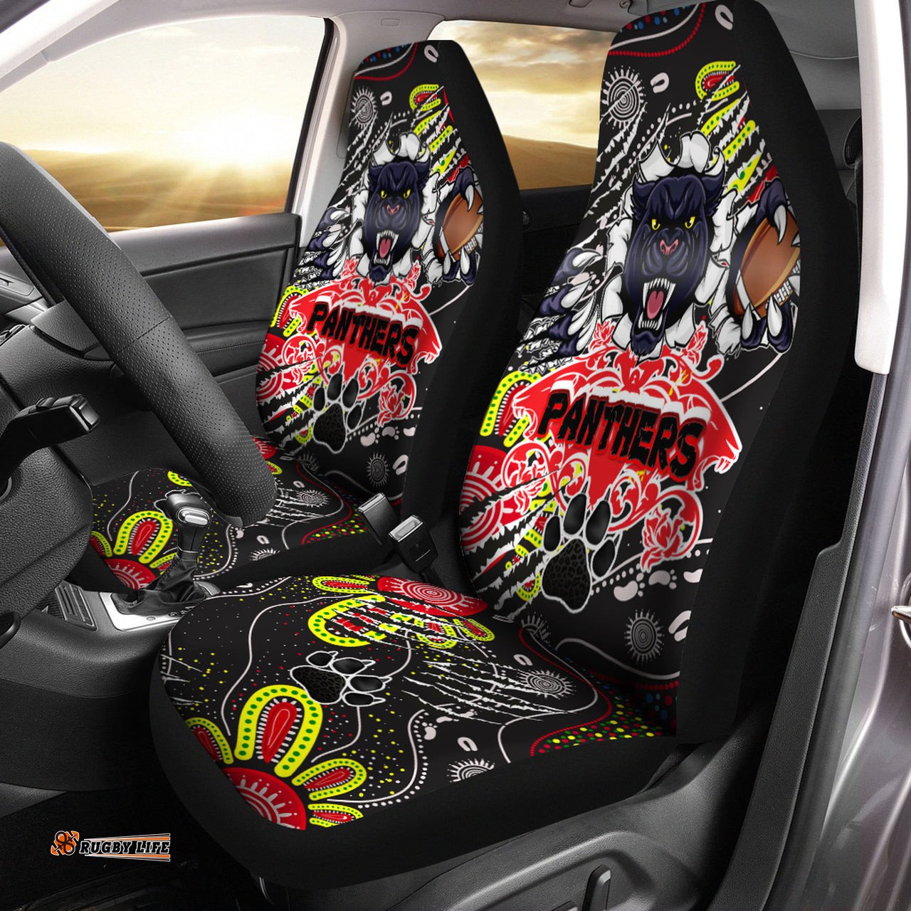 Panthers Rugby Aboriginal Car Seat Cover Indigenous Super Black Panthers Scratch Style