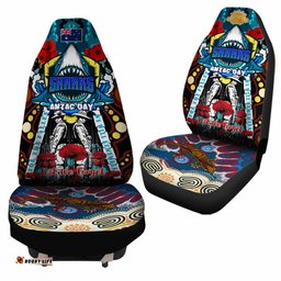 Sharks Rugby Anzac Day Watercolour Custom Car Seat Covers - Remembrance Cronulla-Sutherland Sharks With Poppy Flower