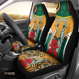Australia Wallabies Rugby ANZAC Custom Car Seat Cover Poppy Soldier With Aboriginal Dots Art