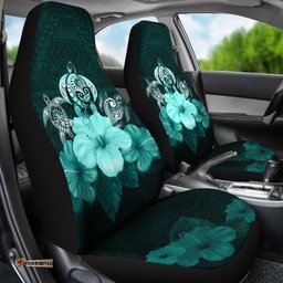 Polynesian Car Seat Covers Turtle And Hibiscus Turquoise