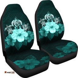 Polynesian Car Seat Covers Turtle And Hibiscus Turquoise