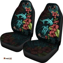 Polynesian Car Seat Covers Turtle And Shark Hibiscus Turquoise