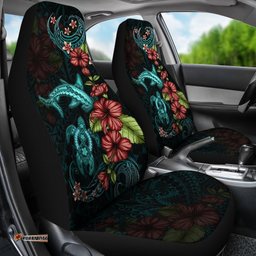 Polynesian Car Seat Covers Turtle And Shark Hibiscus Turquoise
