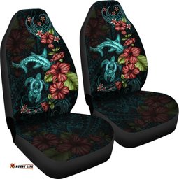 Polynesian Car Seat Covers Turtle And Shark Hibiscus Turquoise