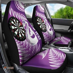 Personalised New Zealand Darts Car Seat Cover Aotearoa Fern Mix Paua Shell Manaia Purple