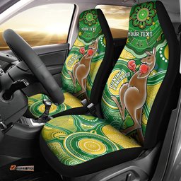 Personalised Australia Boxing Kangaroo Car Seat Cover Aussie Indigenous Art Mix National Color 02